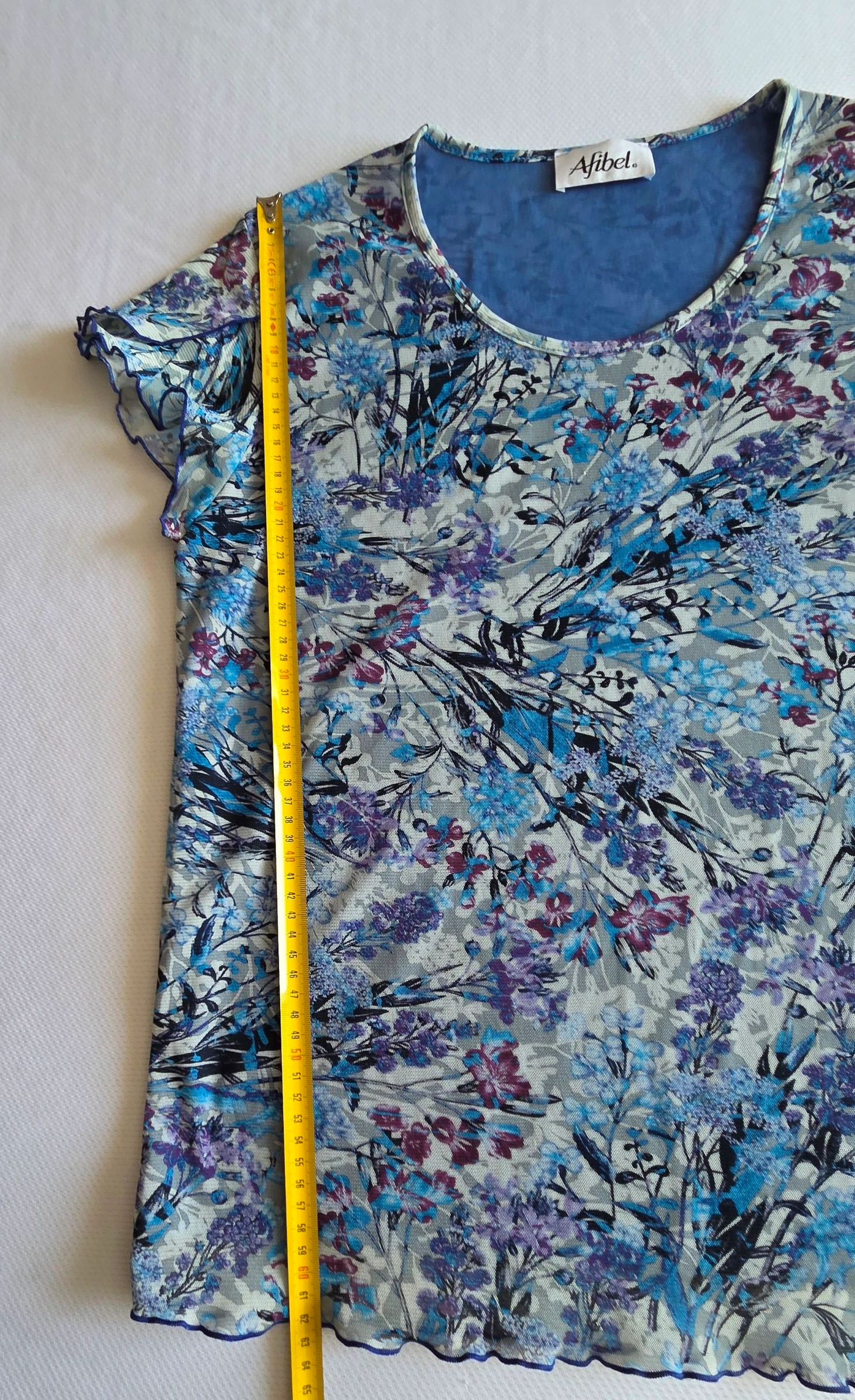 T-shirt en tulle doublé bleu floral Afibel 42 44 XL XXL haut imprimé fleurs – photo 11